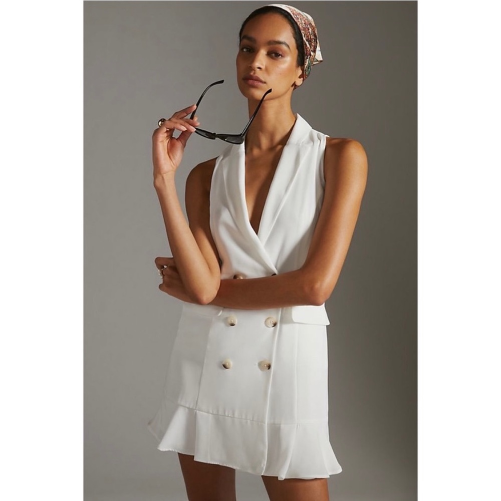 Anthropologie Maeve sleeveless blazer mini dress white